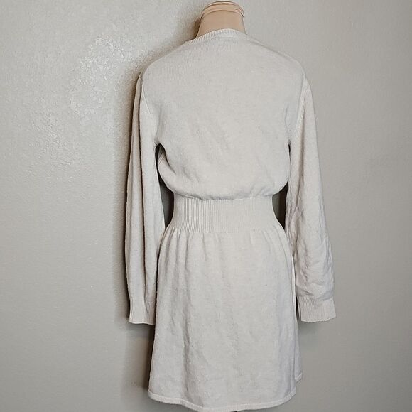 Theory Ivory Heather Rib Waist Wool Cashmere Long Sleeve Dress Large - Picture 4 of 10